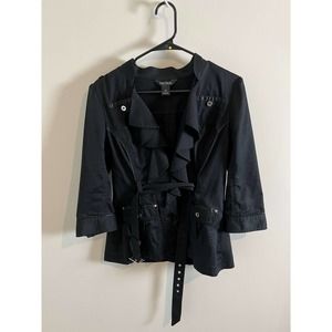 WHBM Fabulous Black Jacket Clasp Front Ruffle Neck 4